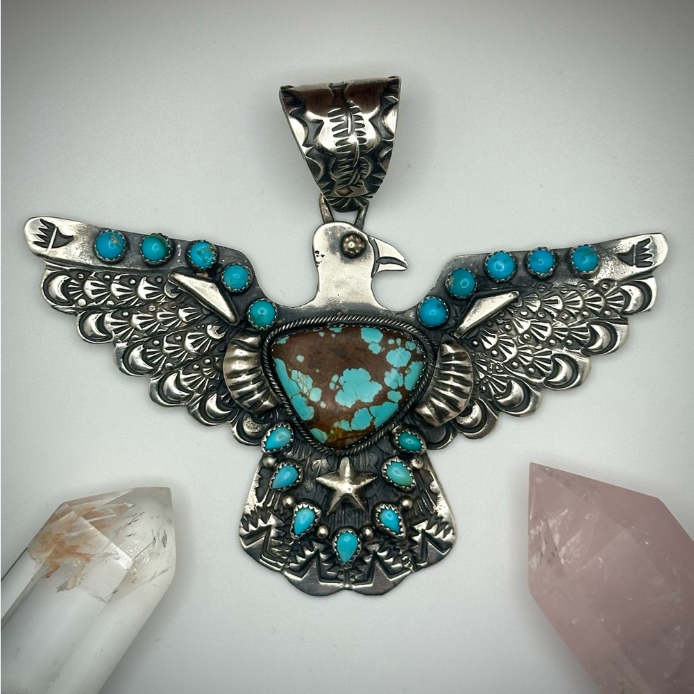 SOLD Thunderbird Pendant Sterling silver Native American Jewelry 925 turquoise